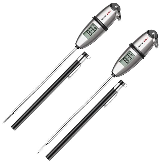ThermoPro TP02S (2 Pack) Instant Read Meat Thermometer Digital Cooking Food Thermometer with Super Long Probe for Grill Kitchen Sourdough Liquids Oil Bread Baking Yogurt Candy Making Accessory