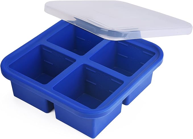 1 Cup Silicone Freezer Tray with Lid 1 Pack - Make 4 Perfect 1-Cup Portions - Easy Release Molds for Food Storage & Freeze Soup, Broth, Stew or Sauce
