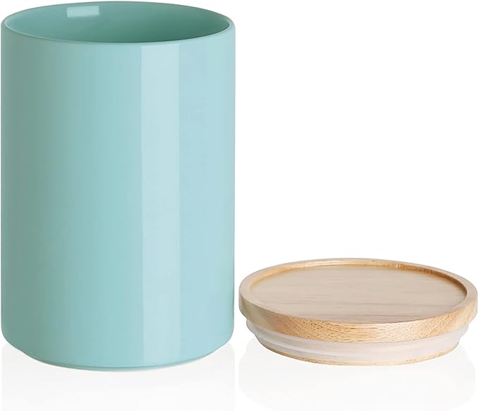 Sweejar Kitchen Canisters Ceramic Food Storage Jar, Stackable Containers with Airtight Seal Wooden Lid for Serving Coffee Bean, Flour, Tea, Cookies and More - 58 Fl Oz (Dark Turquoise)