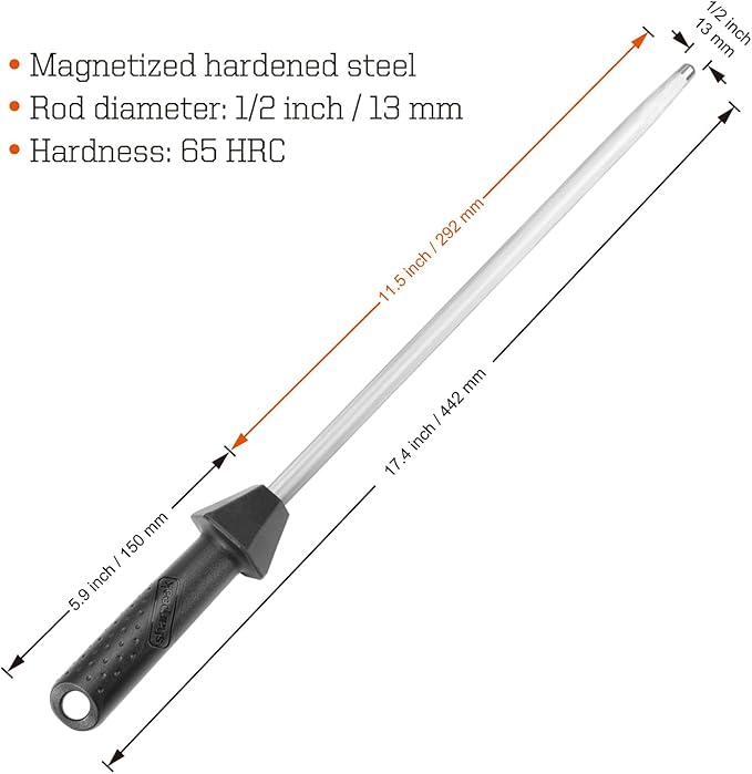 (a brand of SHARPAL) 108S 17.5-Inch/Rod L. 12-Inch Sharpening Steel Knife Sharpener Rod with Built-in Angle Guides Kitchen Knives Honer Knife Steel Honing Rod Chaira Para Cuchillos HRC 65
