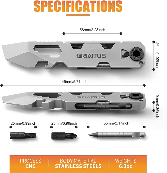 EDC Pry Bar Multitool with Bi-Directional Ratchet Screwdriver & Everlasting Pen, Wrenches, Crowbar, Bottle and Box Openers - Your Versatile Companion for Everyday Carry and Camping Accessories