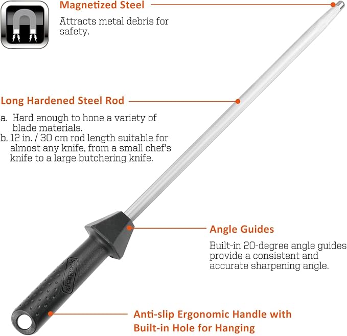 (a brand of SHARPAL) 108S 17.5-Inch/Rod L. 12-Inch Sharpening Steel Knife Sharpener Rod with Built-in Angle Guides Kitchen Knives Honer Knife Steel Honing Rod Chaira Para Cuchillos HRC 65
