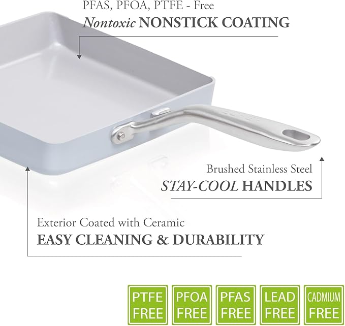 TECHEF - CeraTerra Ceramic Nonstick Tamagoyaki Japanese Omelette Pan/Egg Pan Skillet, (PTFE, PFAS, and PFOA Free), Induction-Ready, Made in Korea
