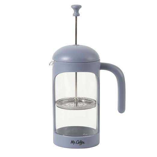 Mr. Coffee Retro Brew French Press Coffee Maker, 31-Ounce Glass Carafe with High Heat Resistant Durable Borasilicate Glass & Blue Frame and Plunger, Includes Coffee Scoop