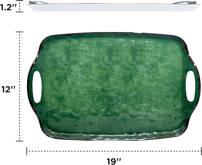 TP Serving Trays with Handles, 19 Inch Large Rectangular Melamine Serving Platter Set of 2, Retro Green