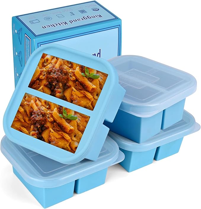 1 Cup Silicone Freezer Molds Silicone Freezer Tray with Lid 4 Pack Soup Freezer Containers Make 8 Soups, Broths, Stews, Sauces, Curries