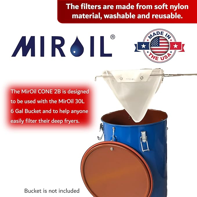 Miroil CONE2B Small Fryer Filter Bag & D Size Frame, MirOil EZ Flow Filter Bag and Frame Combination Set, Ideal for use with MirOil 30L Oil Caddy, Part 02742, Durable, Easy to Clean with Hot Water