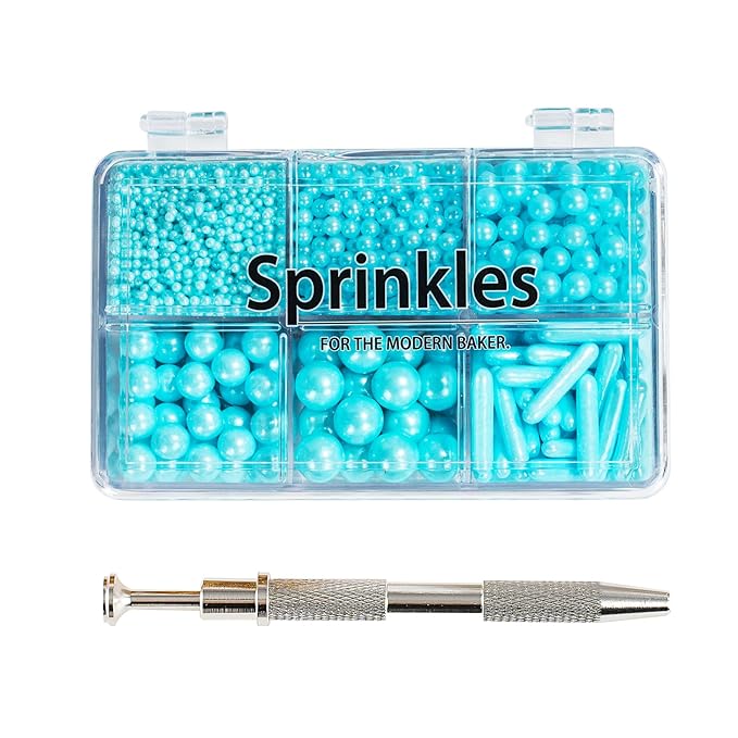 Kasvan Blue Mix Sugar Sprinkles - Edible Candy Pearls with 4-Claw Sprinkle Pen,118g/4.16 Oz, Gift Box Pack, Baking Cake Decorations, Ice Cream Toppings and Cookie Decorating (Blue)