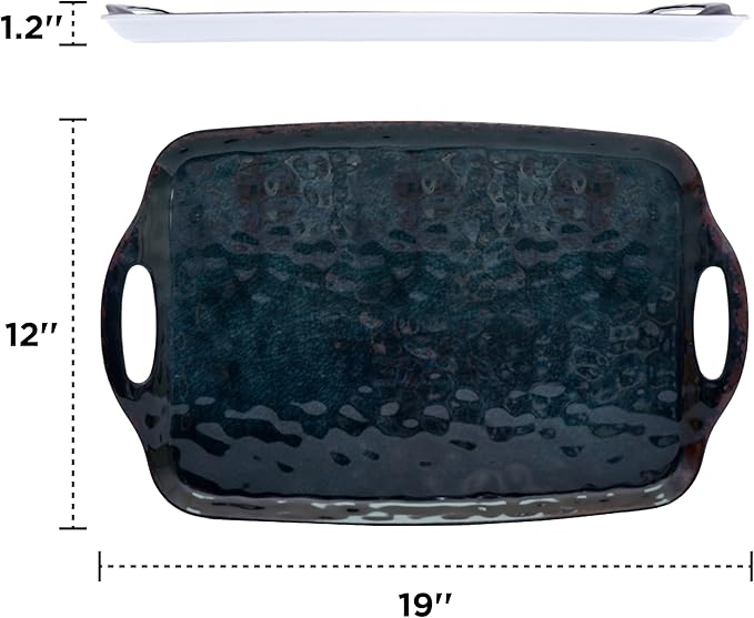 TP Serving Trays with Handles, 19 Inch Large Rectangular Melamine Serving Platter Set of 2, Retro Black