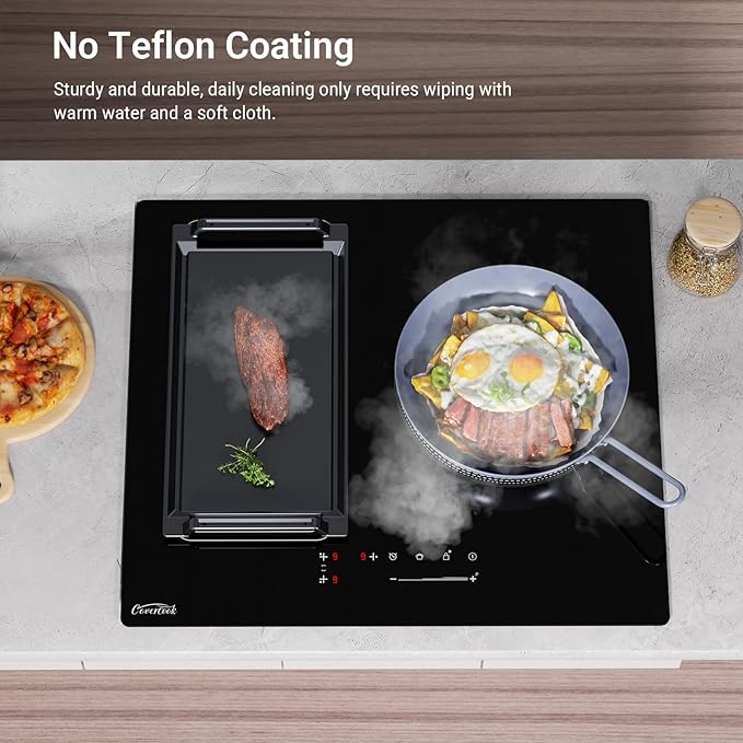 COVERCOOK Griddle Pan, Cast Iron Grill Hot Plate, Rectangular Grill with Flat Surface for Electric Stove Top and Induction Cooktop,16.7 x 9.1in