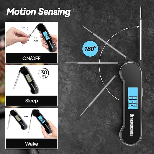 0.5 Sec Instant Read Meat Thermometer Digital with ±0.5℉ Precision, Food Thermometer for Cooking Kitchen Gadgets, Oven Grill Candy BBQ Essentials Accessories, Gifts for Him Dad Men Birthday, Black