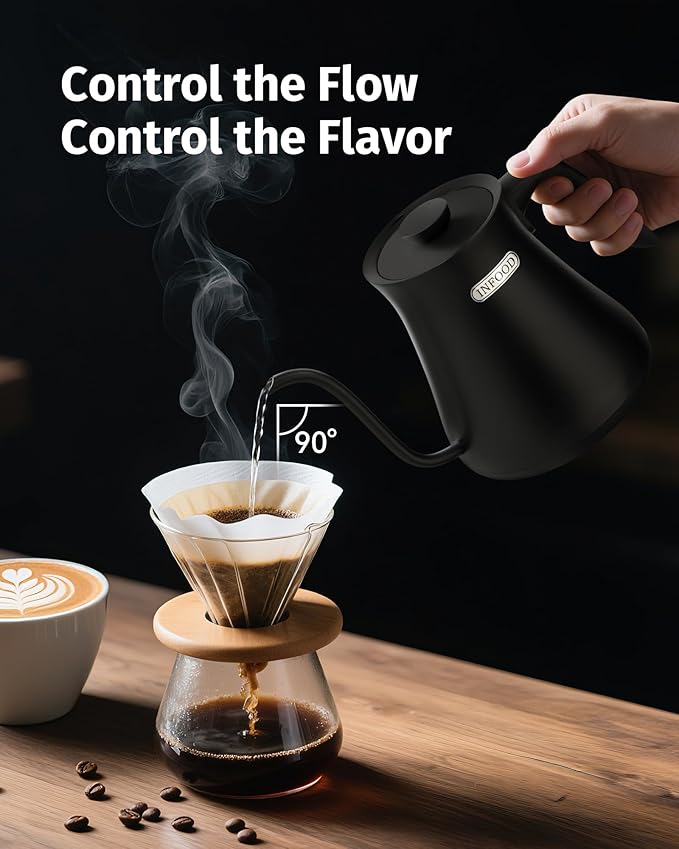 0.8L Gooseneck Electric Kettle, Precise Temperature Control for Pour Over Coffee & Tea, 1200W Fast Boiling Water, Auto Shut Off, Scheduling, Stainless Steel, Black