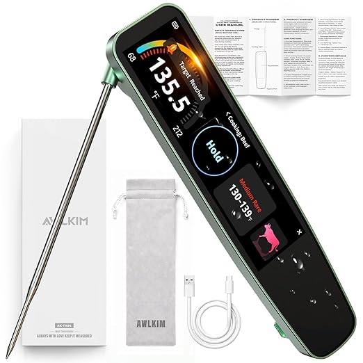 0.5s Instant Read Smart Meat Thermometer Digital, 3.8″ HD Touchscreen with Temp-OS, Professional Kitchen Food Thermometer for Cooking, Grill, BBQ | ±0.5°F, −58–572°F, IP68, USB-C Rechargeable