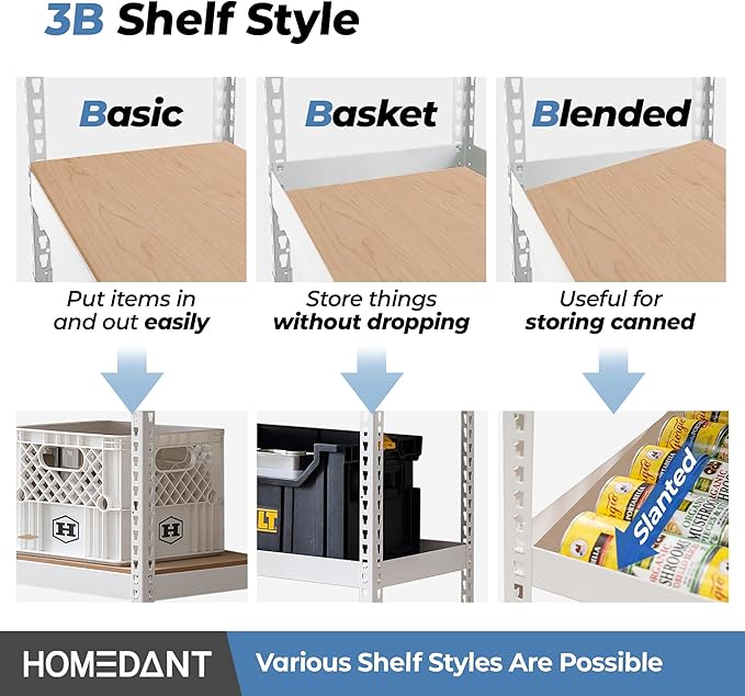 HOMEDANT 5 Tier Laminated White Boltless Metal Shelving Unit Adjustable Garage Storage Utility Rack Heavy Duty Shelves Organization Multipurpose Shelf Warehouse Pantry 28" W x 12.3" D x 59.5" H 2Pack