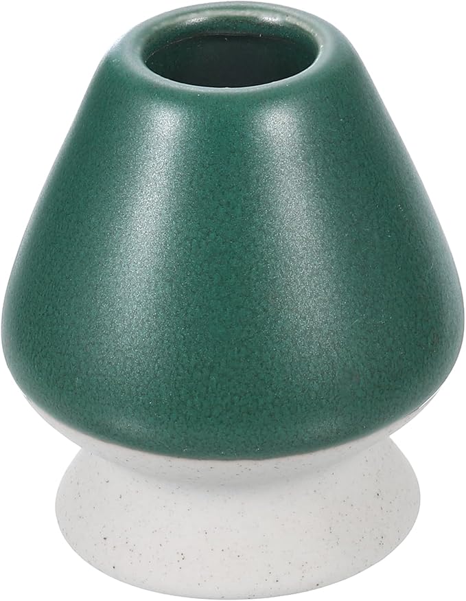 HARFINGTON Ceramic Chasen Stand 66mm Matcha Whisk Holder, Traditional Matcha Tea Chasen Holder, Dark Green