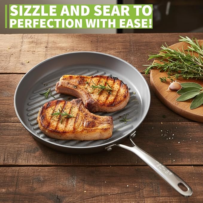 TECHEF - CeraTerra Collection, 12" Ceramic Nonstick Grill Pan (PTFE, PFAS, and PFOA Free), Made in Korea (12-in Grill Pan)