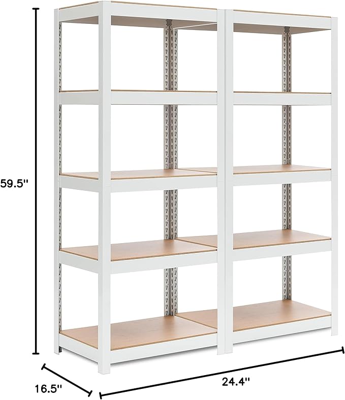 HOMEDANT House 5 Tier 24.4" W Laminated Metal Shelving Unit Adjustable Storage Utility Rack Heavy Duty Shelves Organization Multipurpose Shelf Kitchen Garage Pantry Closet 2 Pack