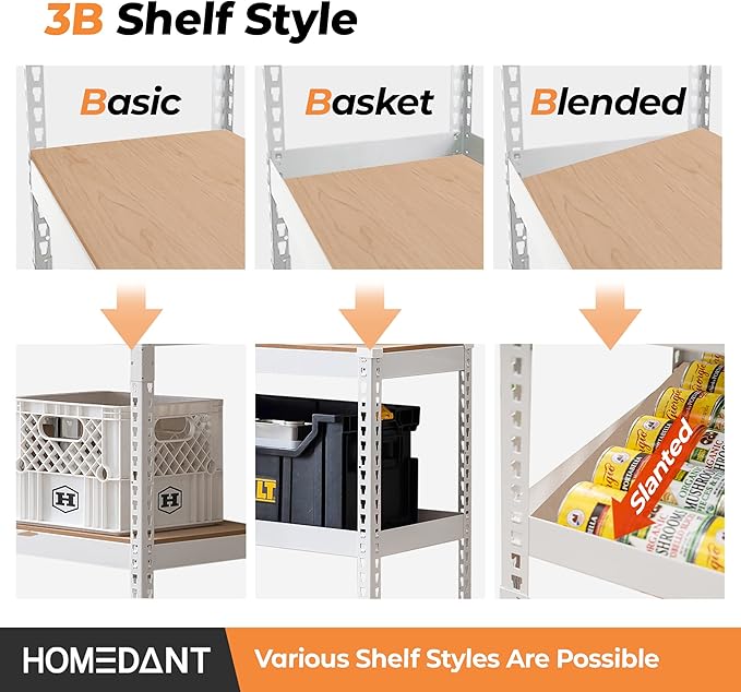 HOMEDANT 5 Tier White Storage Shelves Adjustable Laminated Boltless Garage Metal Shelving Unit Heavy Duty Utility Rack Shelf Warehouse Pantry Closet Kitchen 35.9" W x 16.2" D x 71.3" H White 1Pack