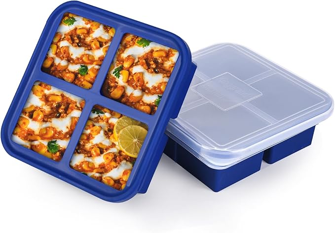 1 Cup Silicone Freezer Molds 2 Pack Silicone Freezer Tray with Lid Make 8 Perfect 1-Cup Portions - Easy Release Molds for Food Storage & Freeze Soup, Broth, Stew or Sauce