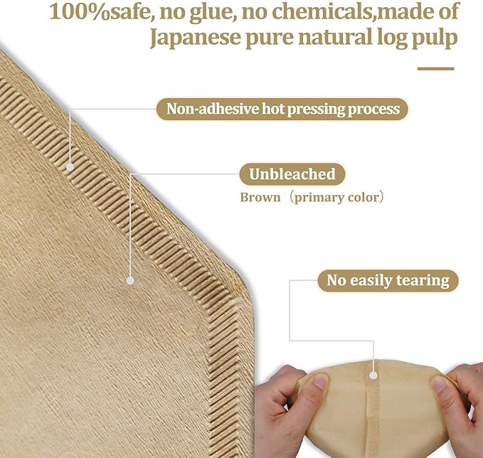 #4 Cone Coffee Filter 8-12 Cup, 200 Count Unbleached Natural Paper, No Blowout, Disposable for Pour Over and Drip Coffee Maker