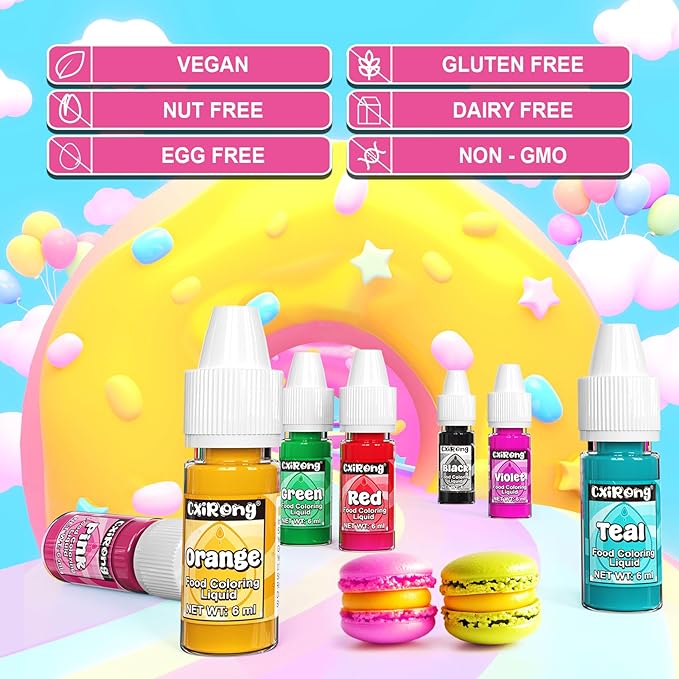Food Coloring Liquid - 18 Vibrant Colors Food Dye Colorantes Para Reposteria, Highly Concentrated Cake Decorating Food Coloring for Icing, Cake, Baking, Frosting, Easter Egg, Macaron, Slime - 6ml