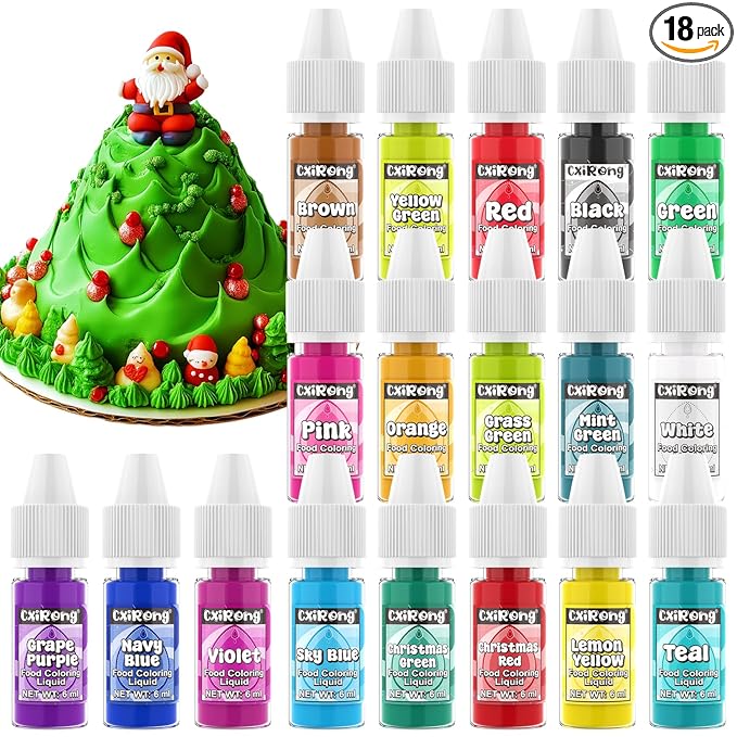 Food Coloring Liquid - 18 Vibrant Colors Food Dye Colorantes Para Reposteria, Highly Concentrated Cake Decorating Food Coloring for Icing, Cake, Baking, Frosting, Easter Egg, Macaron, Slime - 6ml