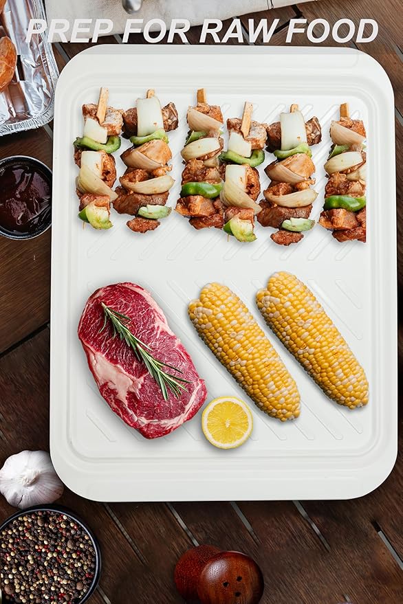 Extra Large Grilling Prep and Serve Trays, 17.3x13 inch BBQ Tray for Raw and Cooked Food, Melamine Serving Trays for Food, Set of 2, Black and White