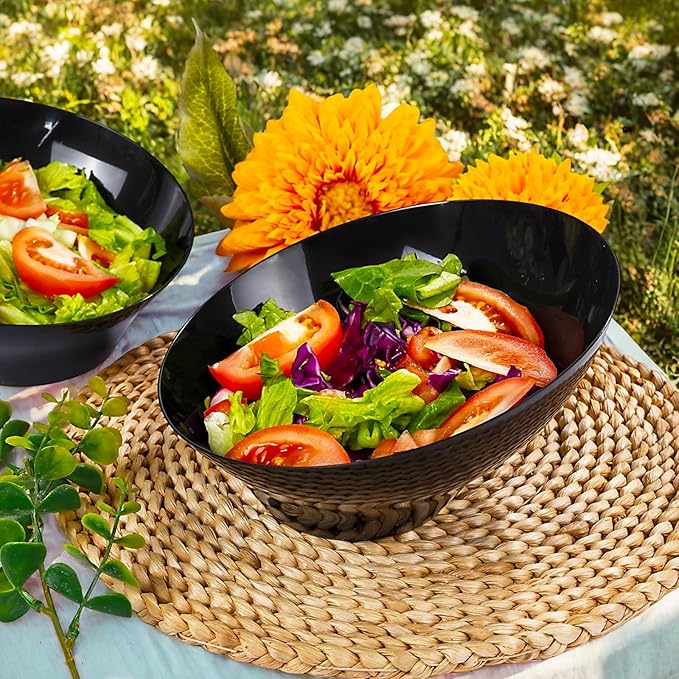 bUCLA 12 Pack Black Plastic Serving Bowls - 20 OZ Angled Bowls Disposable for Chip,Candy,Salad and Fruit - Ideal for Wedding, Party & New Year