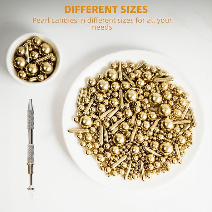 Kasvan Gold Mix Sugar Sprinkles - Edible Candy Pearls with 4-Claw Sprinkle Pen,118g/4.16 Oz, Gift Box Pack, Baking Cake Decorations, Ice Cream Toppings and Cookie Decorating, Wedding Party Chirstmas Supplies