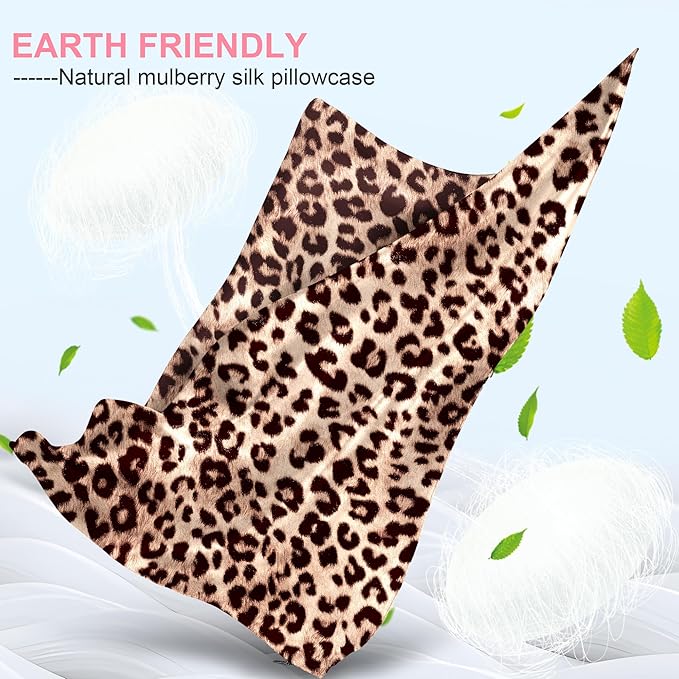 Mulberry Silk Pillow Cases Standard Size with Hidden Zipper, Ultra Smooth and Soft Breathable Cooling Silk Satin Pillowcase for Hair and Skin, Gifts for Women Men (Leopard Brown, 20x26 Inches, 1 Pack)