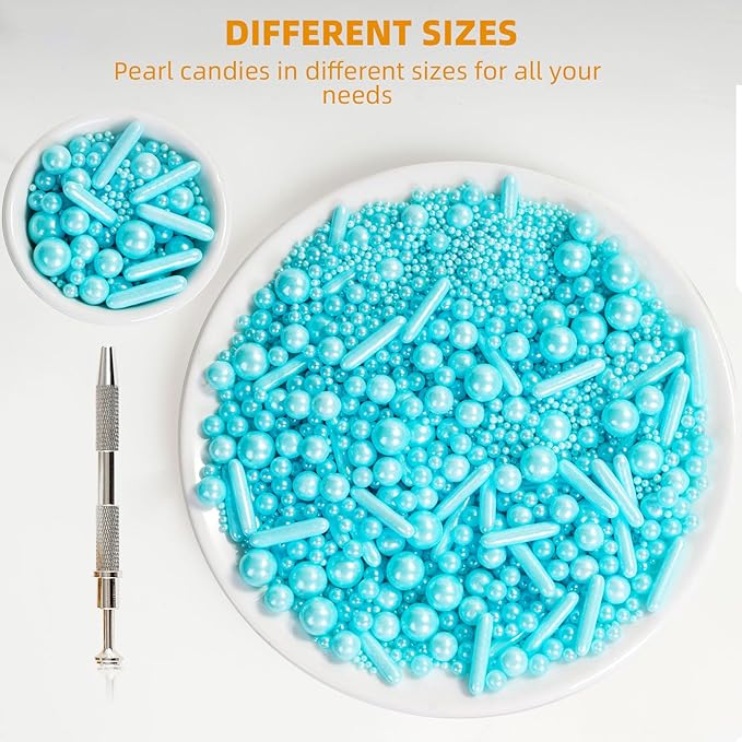 Kasvan Blue Mix Sugar Sprinkles - Edible Candy Pearls with 4-Claw Sprinkle Pen,118g/4.16 Oz, Gift Box Pack, Baking Cake Decorations, Ice Cream Toppings and Cookie Decorating (Blue)