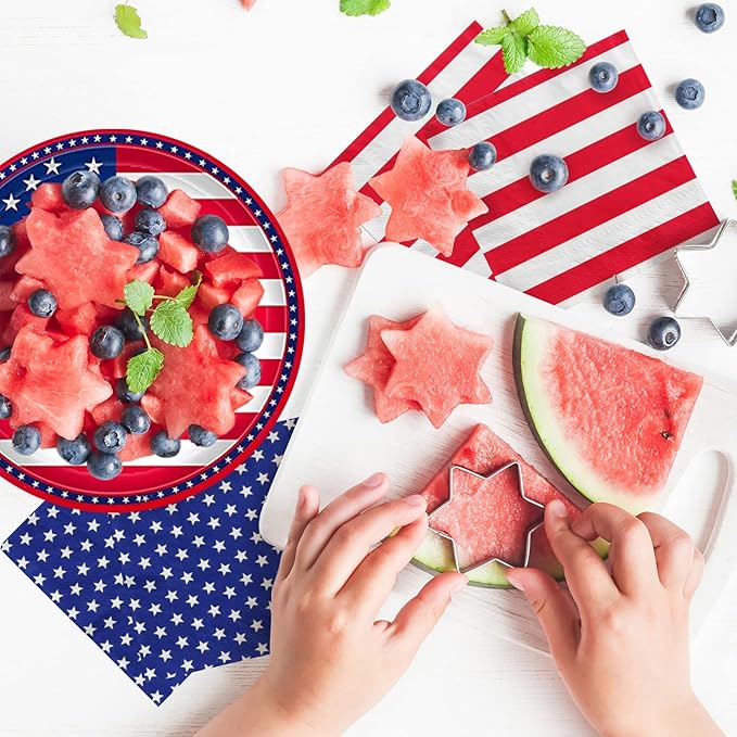 Gatherfun American Flag Patriotic Party Supplies Disposable Napkins Paper Plates and Paper Cups for Veterans Day Election Day 4th of July Independence Day Decorations, Serve 25
