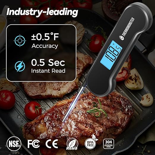 0.5 Sec Instant Read Meat Thermometer Digital with ±0.5℉ Precision, Food Thermometer for Cooking Kitchen Gadgets, Oven Grill Candy BBQ Essentials Accessories, Gifts for Him Dad Men Birthday, Black