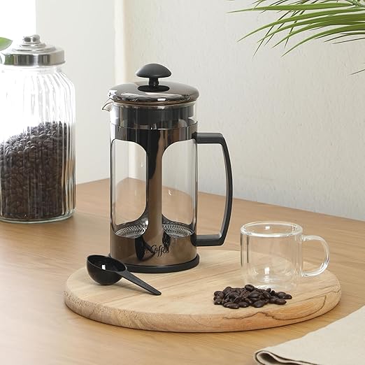 Mr. Coffee Daily Brew French Press Coffee Maker, 30-Ounce Glass Carafe with High Heat Resistant Durable Borasilicate Glass & Gunmetal Frame and Plunger, Includes Coffee Scoop