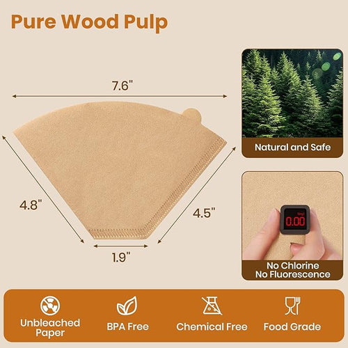 #4 Cone Coffee Filters 8-12 Cup, 400 Count Unbleached Natural Coffee Paper Filters, No Blowout, Disposable Coffee Filter for Pour Over and Drip Coffee Maker